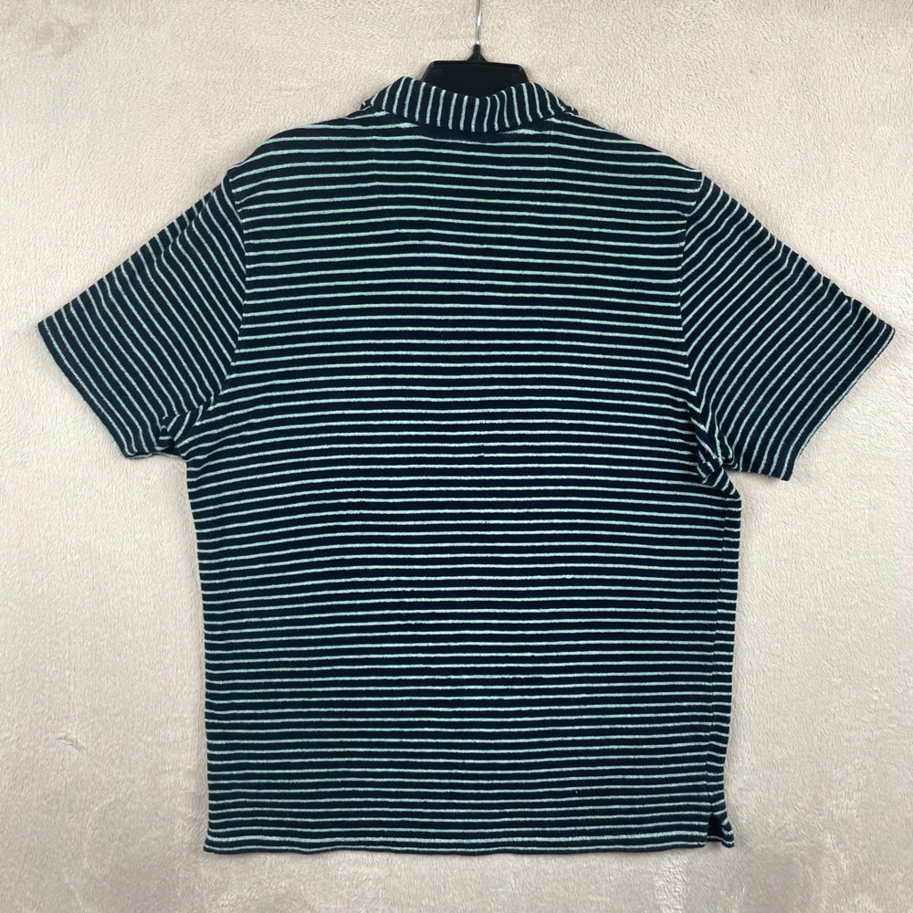 The Normal Brand Knit Polo Shirt Men Large Blue Stiped Terry Cloth Johnny Collar - Picture 3 of 8